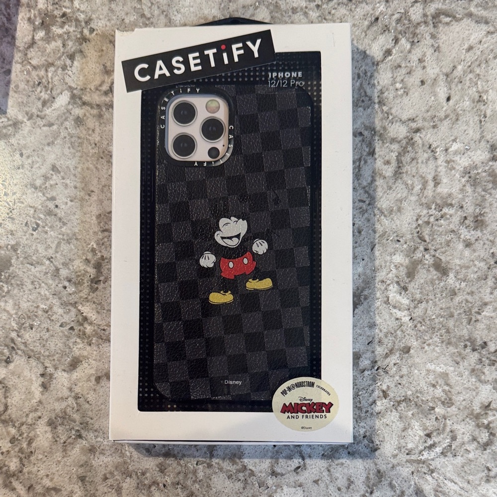 Casetify Black Leather Checkered Mickey Mouse iPhone 12/12 Pro Case